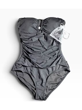 Anne Cole bandeau one piece tummy control swimsuit w halter strap size 6 New